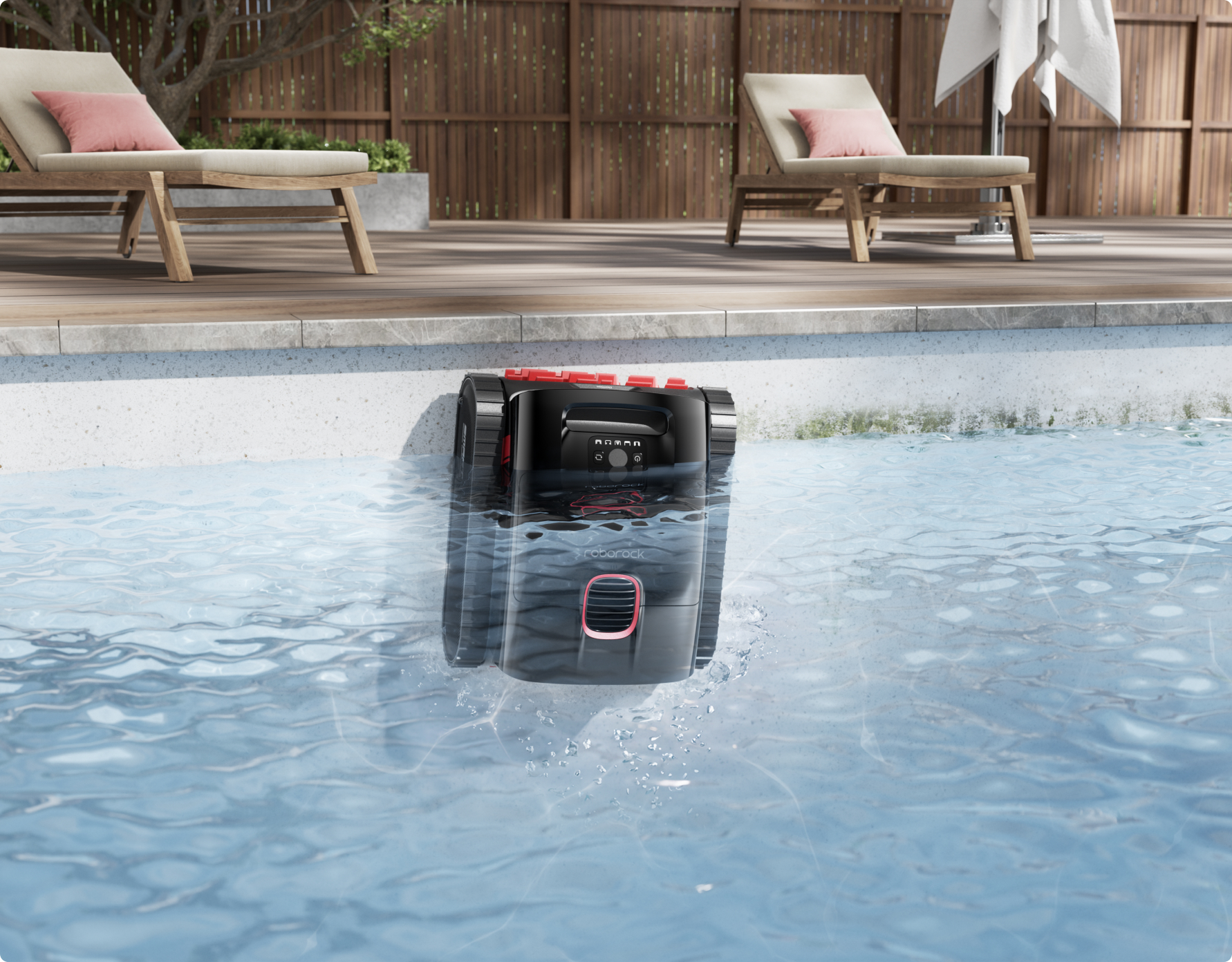 Bazénový robot Roborock RockAqua P1 u vodní linky bazénu